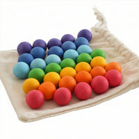 35 Pieces Child-Centered Wooden Balls with Bag Natural Polish Finish Color Sorting Toy Matte Sorting Balls Smooth for Toddlers, Preschoolers, Kids, Home, Classroom