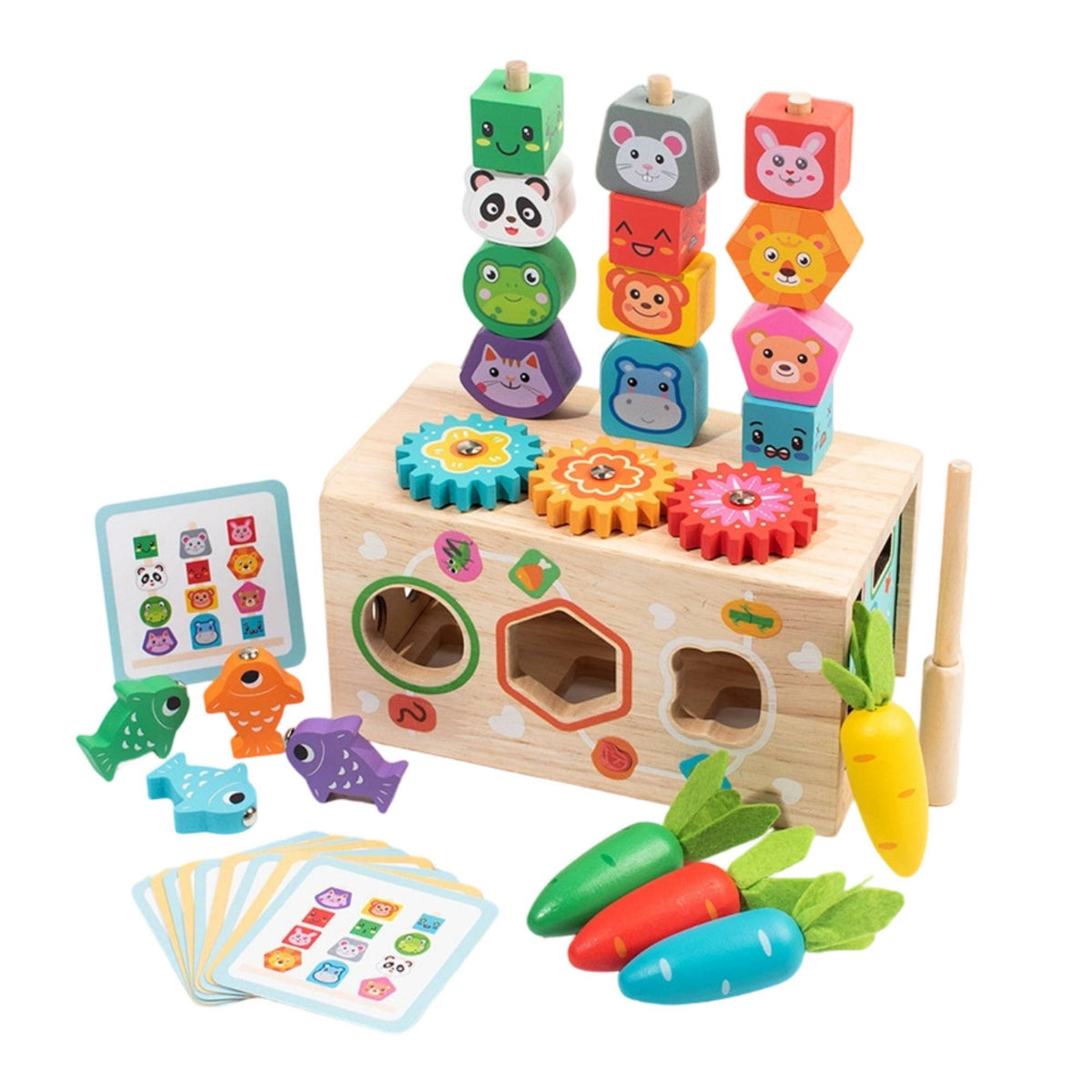 Wooden Shape Sorter with Gears Hands-in Shape Sorting Toy Box Hands-on Learning Wooden Sorting Toy for Daycare