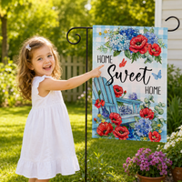 Seasonal Hydrangea Butterfly Garden Flag Double-Sided Linen Outdoor Decoration for Spring Summer