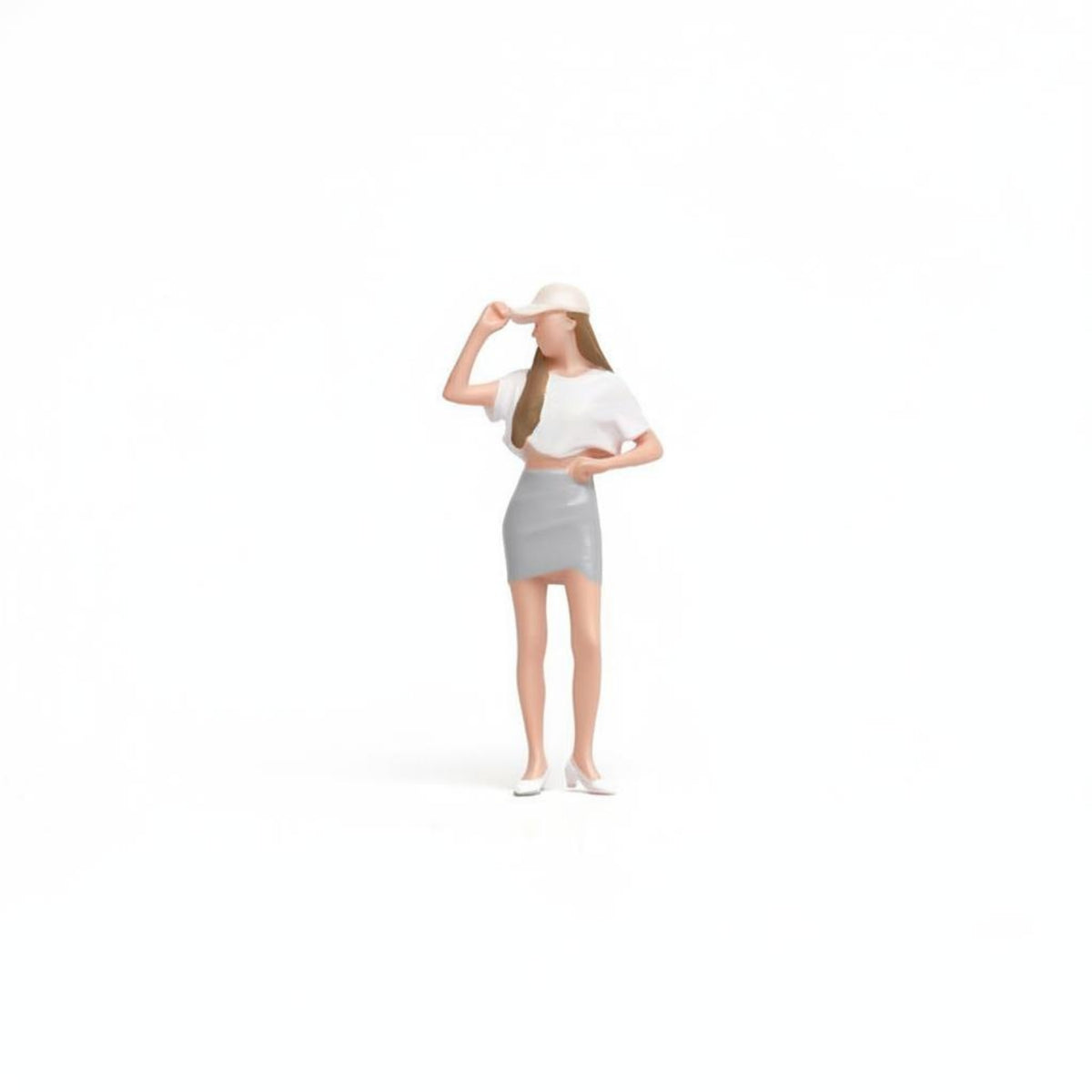 1/64 Scale Miniature Girl Figurine Cap Posed Girl Figure Long Hair Collectible Model Short-Sleeve Top