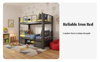 Adjustable Height Bunk Bed Space Saving Metal Bunk Bed Stable and Secure Bedroom Furniture for Students, Teenagers, Dormitory, Dorm Room, Apartment