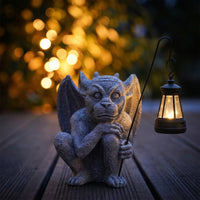 Light-up Gargoyle with Lantern Resin Garden Gargoyle Statue Gothic Devil Figurine Waterproof for Balcony