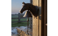 Hand-Pull Horse-Head Bell Vintage Cast Iron Entry Bell Sculpted Entryway Fixture Dark Metal Finish for Doorway