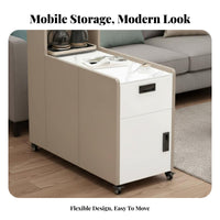 Rock Slab Countertop Rolling Sofa Cart Movable with Locking Wheels Wheeled Accent Table Lockable Casters Storage Cabinet Scratch-Resistant for Apartment Dwellers, Homeowners, Living Room, Small Areas, Lounge Area, Home Office