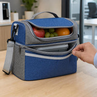 Double Layer Insulated Lunch Bag with Shoulder Strap - Portable & Simple Design