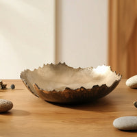 Shallow Fruit Tray Hammered Tray with Scalloped Rim Irregular Bowl with Scalloped Edge Rustic for Tabletop