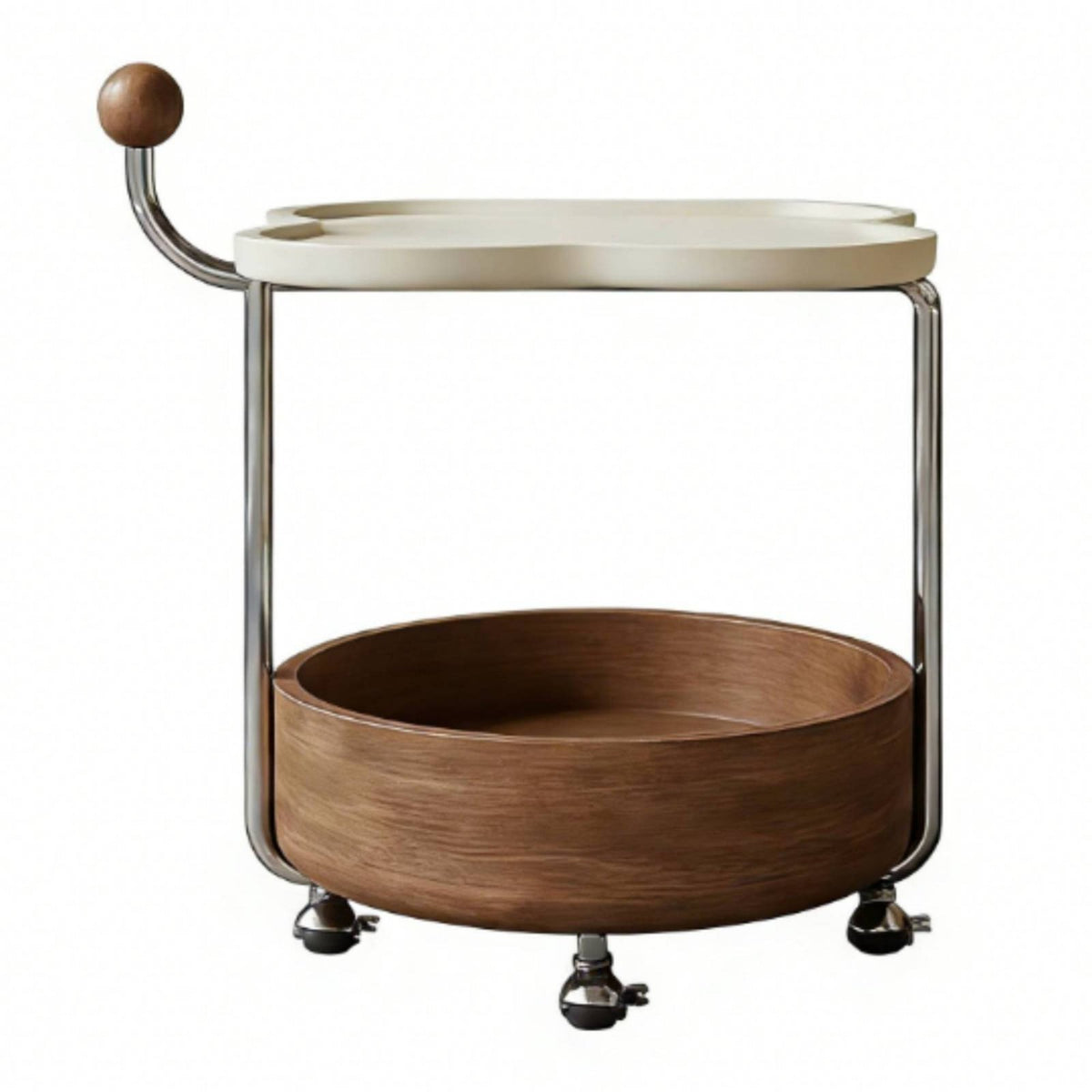 C-Shaped Rolling Side Table Movable with Casters C-Shaped Rolling Table Vintage Inspired Double-Levellevel Storage