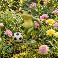 Outdoor Frog Statue with Soccer Ball Resin Frog Statue Cute Decor Whimsical for Gardeners, Garden, Patio, Yard