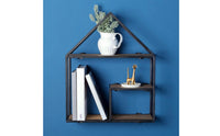 Metal and Wood Display Shelf Retro Industrial Wall-Mounted Shelf for Study Room, Bedroom, Entryway