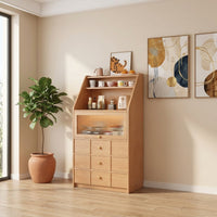 Stepped Storage Cabinet Freestanding Cabinet with Glass Door Multi-Tier Tall Storage Unit for Kitchen, Dining Room, Apartment