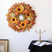 Artificial Maple Leaf Wreath Realistic Artificial Blossom Flower Wreath Full and Voluminous Home Decor for Window