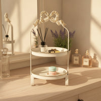 Decorative Two-Tier Tray Rack Vintage Round Tray Rack with Bow Top Versatile Dessert Display Stand Multi Layer for Countertop
