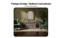 Multi-Functional Carved Oak TV Cabinet Glass Door Cabinets American Country Design Floor Cabinet Vintage Design Entertainment Center for Interior Design Enthusiasts, Homeowners, Families, Den, Bedroom, Home