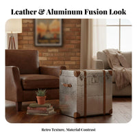 Suitcase-Inspired Design Stacked Luggage End Table Vintage aesthetic Nightstand utilitarian Aesthetic Household Furniture Distressed Finish for Homeowners, Interior Designers, Bedroom, Living Room, Entryway, Small Spaces
