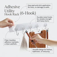 6 Pack Stainless Steel Heavy Duty Adhesive Wall Hooks No Drill Coat Hooks for Wall