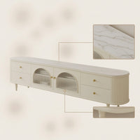 TV Cabinet with Glass Doors Cream TV Stand with Glass Doors Fluted Media Console for Living Room