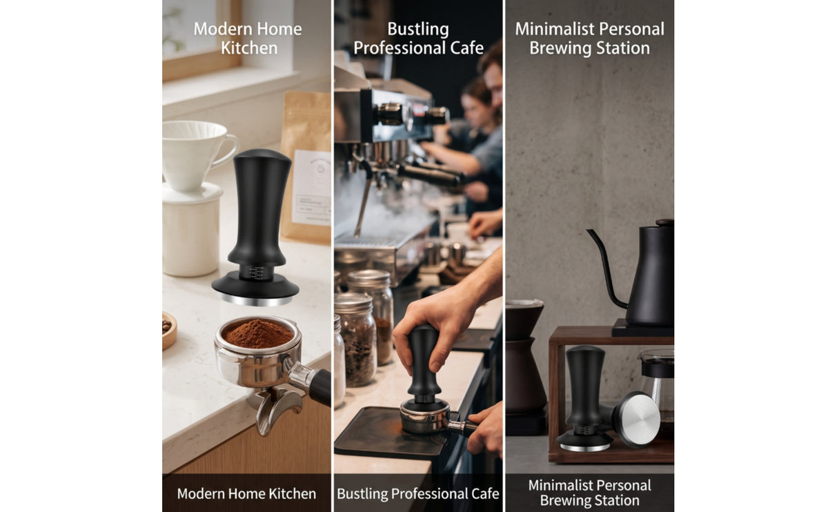 Consistent Pressure Tamper with Adjustable Scale Stainless Steel Spring-Loaded Tamper Ergonomic Kitchen Tool Even for Baristas, Coffee Lovers