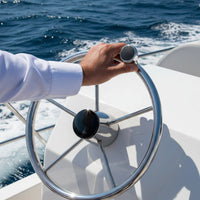 Boat Steering Wheel with Turning Knob Polished Finish Stainless Steel Steering Wheel Finger Grips for Pontoon
