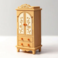 Dollhouse Cabinet with Drawers Wood-Toned Dollhouse Wardrobe Mini Cabinet with Drawers Decorative Miniature Furniture Classic