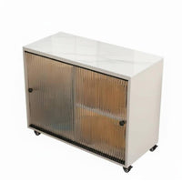 Rolling Cart with Fluted Door Light Luxury Aesthetic Side Cabinet Multi-Functional Mobile Design for Dining Area, Entryway