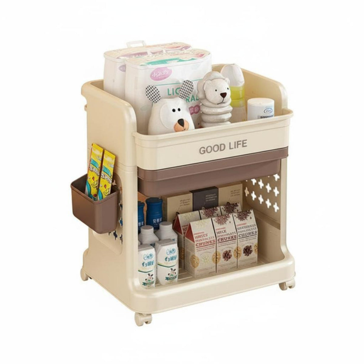 Mobile Design Multi-Tier Rolling Shelf Large Capacity Multi-Tier Trolley 360-Degree Rotating Wheels Household Storage Strong Load-Bearing for Homeowners, Office Workers, Nursery, Living Room, Bedroom, Narrow Areas