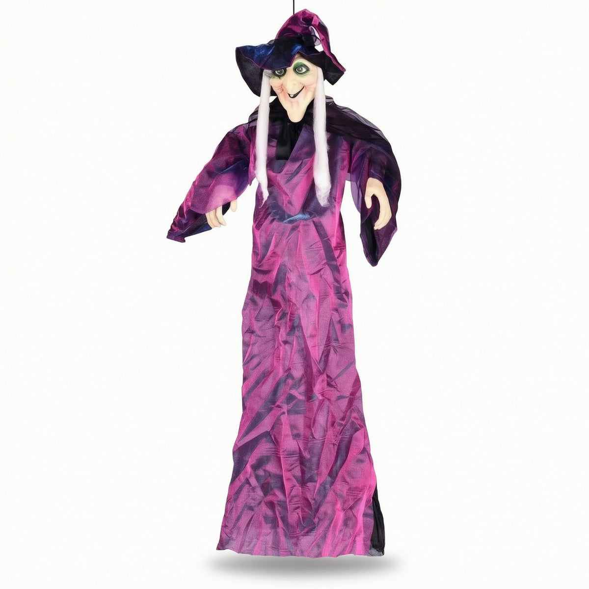 Sound Activated Hanging Witch Ghost indoor/outdoor Witch Ghost with Light-up Eyes Easy to Install Animated Halloween Prop Battery Powered for Haunted Houses, Entryways