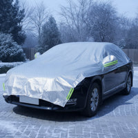 Reflective Half Car Cover Silver Half Vehicle Cover Stitched Auto Accessory Elasticized Edges
