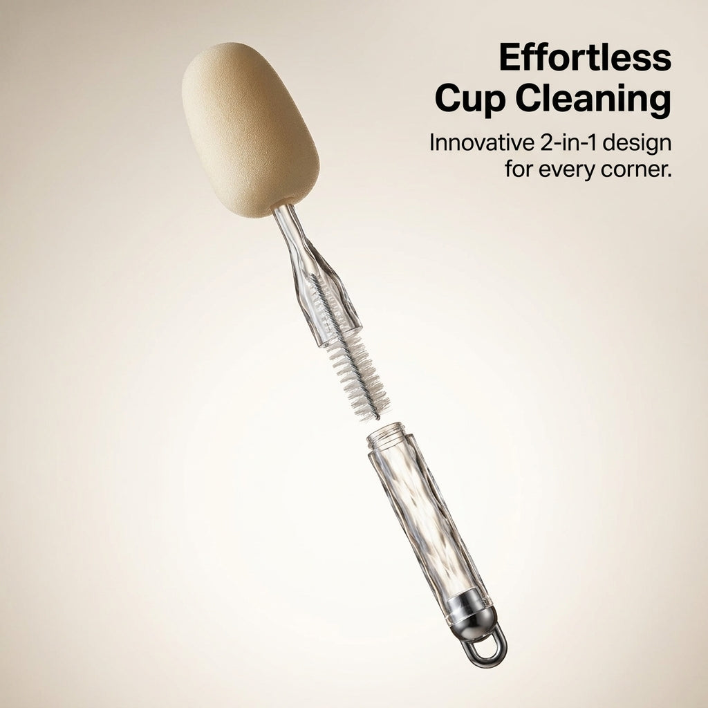 2-in-1 Long Handle Sponge Cup Brush with Detachable Head Bottle Cleaning Brush, Mug Brush Glass Brush Tea Cup Brush for Home Use Daily Cleaning