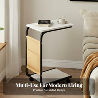 Movable with Wheels Rolling C-Table Ample Storage Nightstand Minimalist Design Household Furniture Space-Saving for Home Workers, Apartment Dwellers, Students, Living Room, Bedroom, Small Areas