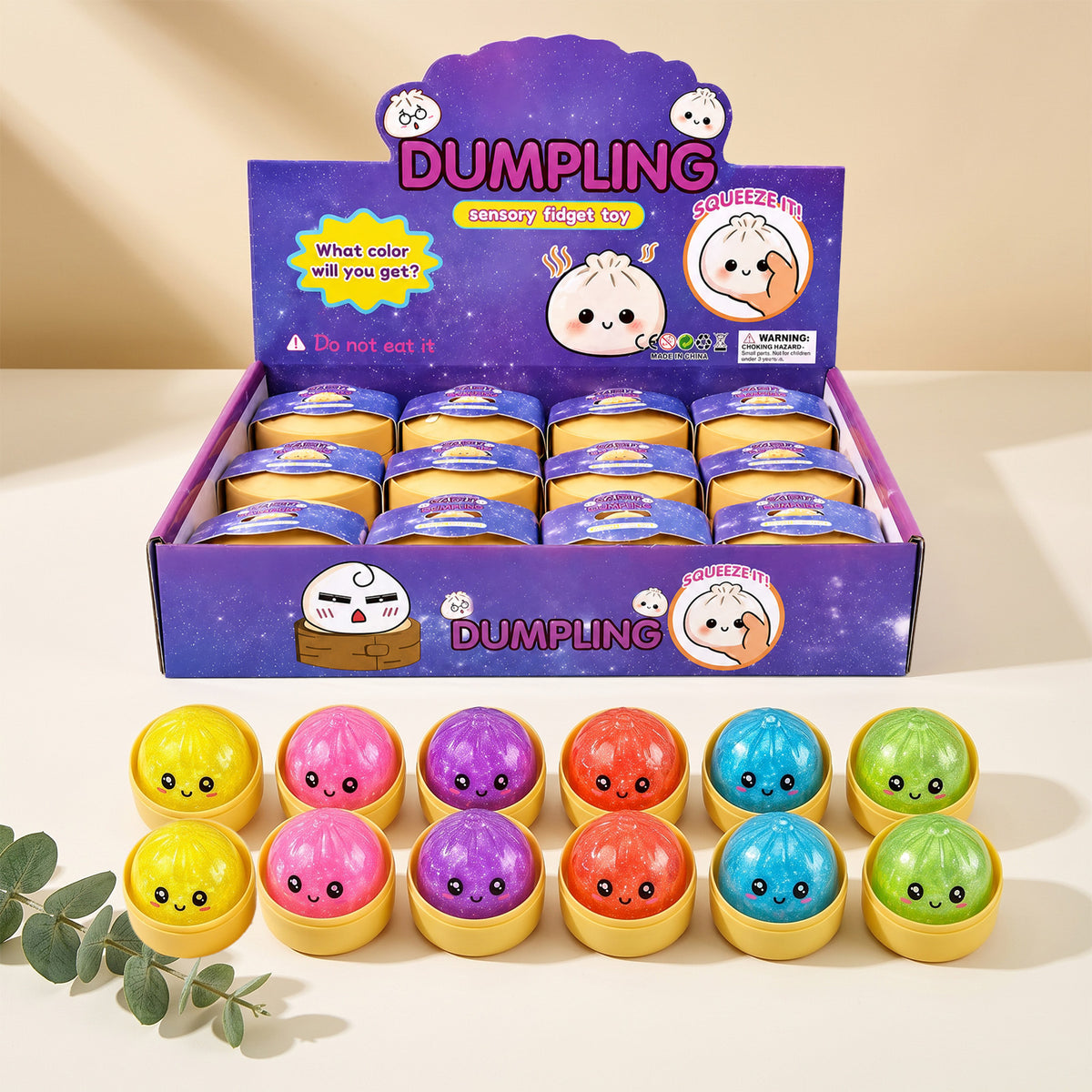 12-Piece Set of 5.5cm Squeeze Toy Dumplings with Facial Expressions