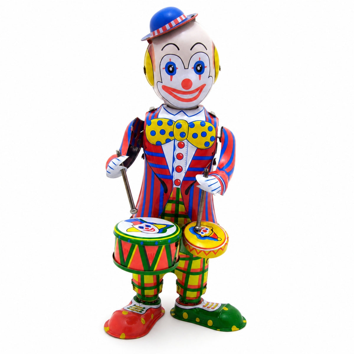 Tinplate Clown with Drums Nostalgic Clown Drummer Toy vintageFashioned for Home Decor, Photography
