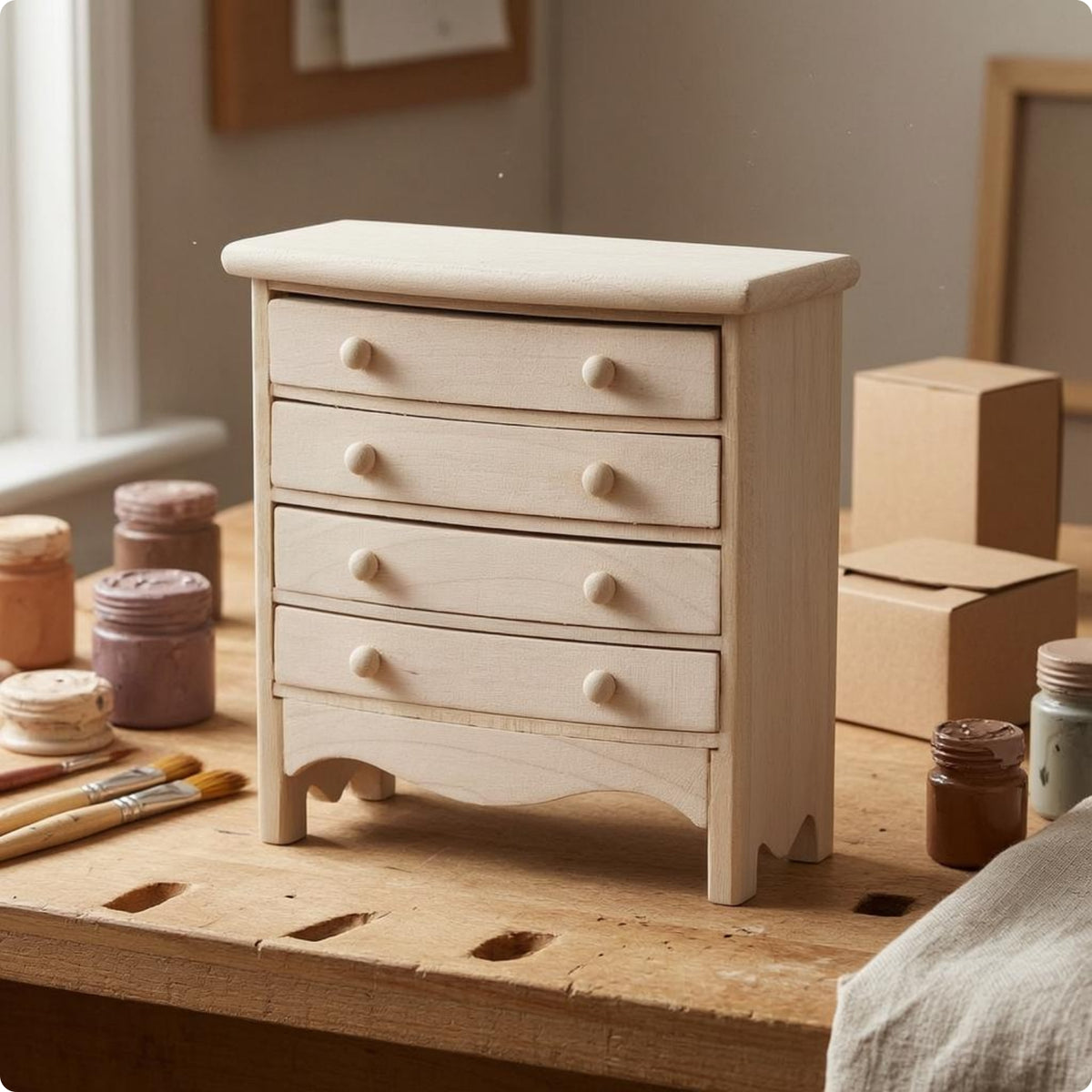 Dollhouse Drawer Cabinet Unfinished 1:12 Scale Wooden Cabinet Compact 1:12 Scale Dollhouse Furniture
