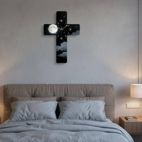Non-Ticking Cross Shaped Wall Clock Modern Design Cross-Shaped Wall Clock Artistic Design Easy to Read for Christians, Living Room, Bedroom, Church