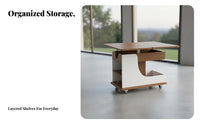 C-Shaped raiseTop Table With casters Rolling C-Shaped Table Height-Adjustable Hidden Storage for Apartment Dwellers, Students