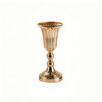 Trumpet Vase with Round Base Gold Pedestal Vessel Vase with Pedestal Base Vertically Ribbed Polished Lustrous