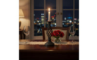Retro Design Black Metal Candlestick Functional Art Black Metal Candle Stand Exquisite Craftsmanship Hollow Iron Candle Stand Stable Base for Valentine's Day, Candlelight Dinner