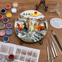 新年景泰蓝掐丝珐琅DIY手工材料包八骏图客厅办公室摆件摆盘装饰