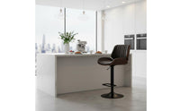 Ergonomic Backrest Upholstered Wood Back Bar Stool Stable Wide Base Adjustable Swivel Bar Stool