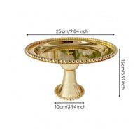 Mirrored Surface Round Dessert Stand Beaded Rim Pedestal Cake Stand Metal Display Tray Polished Finish