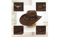 Suede Cowboy Hat Creased Crown Cowboy Hat with Concho Western Classic for Men, Festivals, Concerts