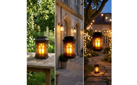 Flame-Effect Lantern with Carrying Handle Decorative Hanging Solar Lantern Weatherproof Portable for Courtyard