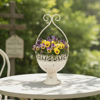 Pedestal Planter Antique Metal Planter with Stand Pedestal Flower Pot Classic Wide Opening for Home Decorators, Garden, Patio