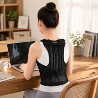 Travel Back Brace, Breathable Back Support with 5 Bones, Strong Posture Correction for Office & Computer, Unisex Mesh Textile