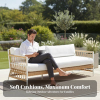 4 Pieces Nordic Design 4-Piece Rope Weave Chat Set Weather-withstandant Loveseat and Chair Set Water Garden Seating Group Easy to Clean for Families, partners, Homeowners, Sunroom, Patio, Balcony, Backyard