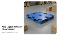 Pallet Dampness-Resistant Nine-Leg Pallet High Load Capacity Heavy Duty Skid for Logistics Personnel, Factory Workers, Storage