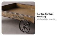 Spoked Wheels Iron Tray Rectangular Rustic Metal Tray Raised Sides Household Decor Shallow