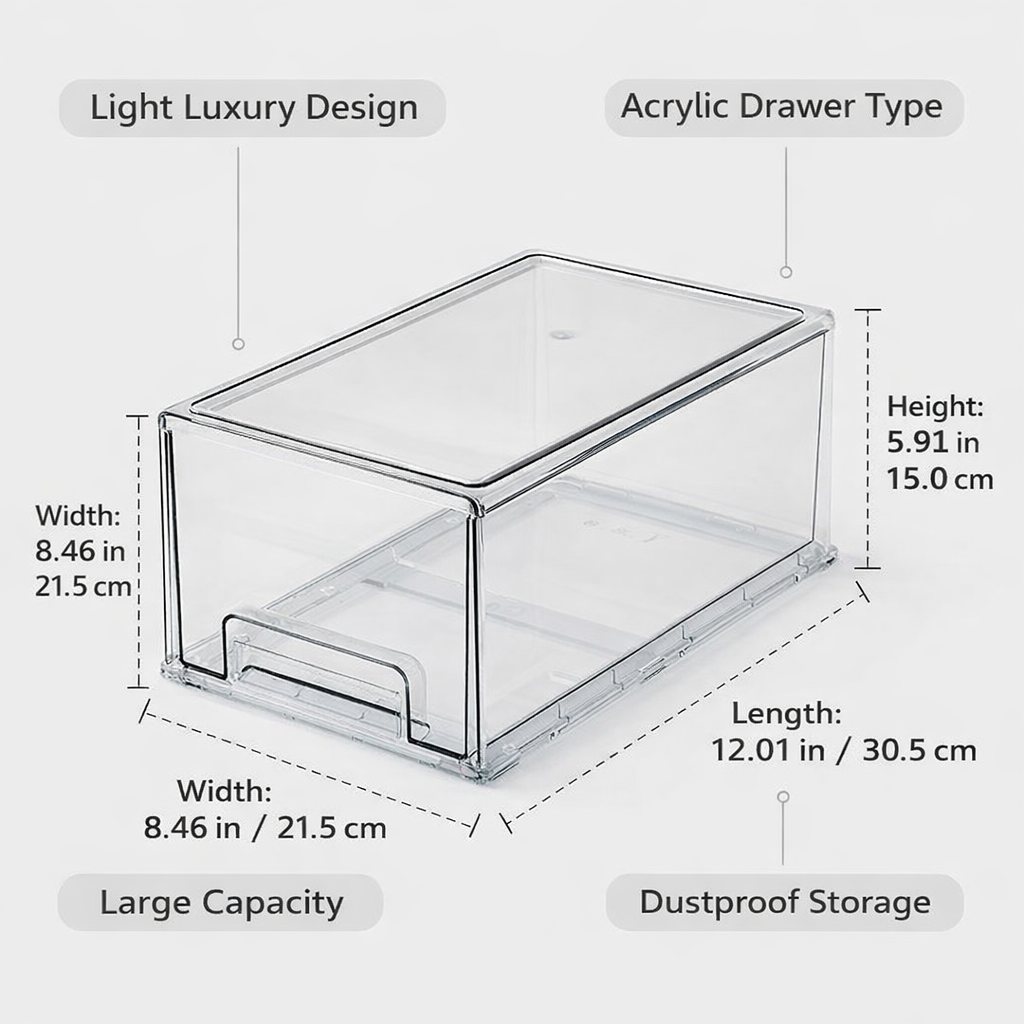 Cosmetic Organizer with Dust Cover, Stackable Drawer Style Acrylic Storage, Bedroom Vanity Organization for Skincare Lovers, Clear Desktop Box