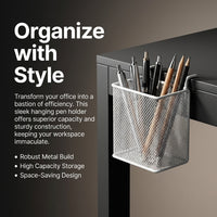 Hanging Desk Organizer Metal Pen Holder for Cubicle Partition, Suspended Storage Basket for Office Workers, Square Shape Hook Mount