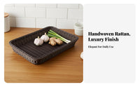 Braided Organizer Basket Multifunctional Imitation Rattan Basket Wicker Tray for Kitchen, Restaurant, Washroom