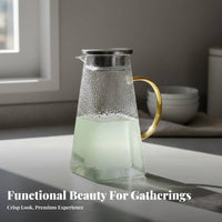 Large Capacity Glass Water Pitcher Leak-Proof-Spill-Proof-Resistant Spout Borosilicate Glass Carafe Stovetop Safe for Families, Party Hosts